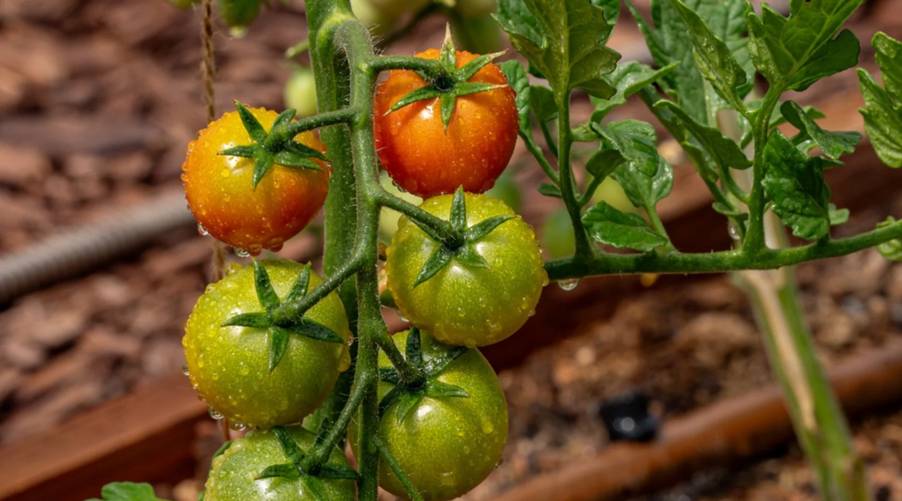 Cluster of tomatoes on the vine